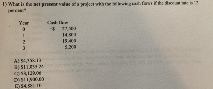 Solved 1) What is the net present value of a project with | Chegg.com