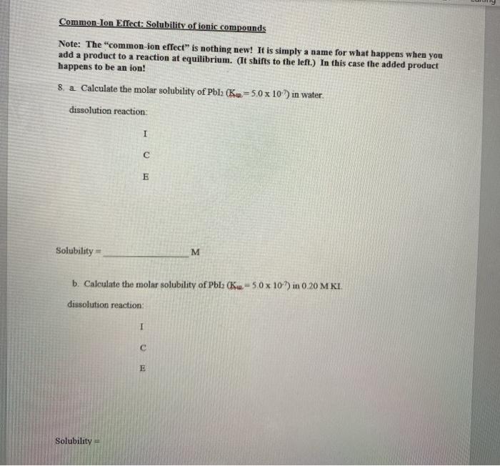 Solved Common-Ion Effect: Solubility of ionic compounds | Chegg.com