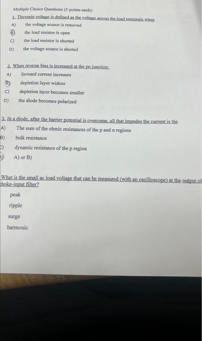 Solved (B) C) D) B) Multiple Choice Questions (5 Points | Chegg.com