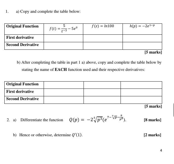 Solved 1. a) Copy and complete the table below: [כ man ns] | Chegg.com