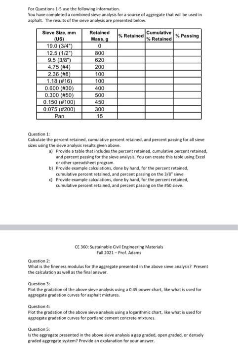 Solved For Questions 1-5 use the following information You | Chegg.com