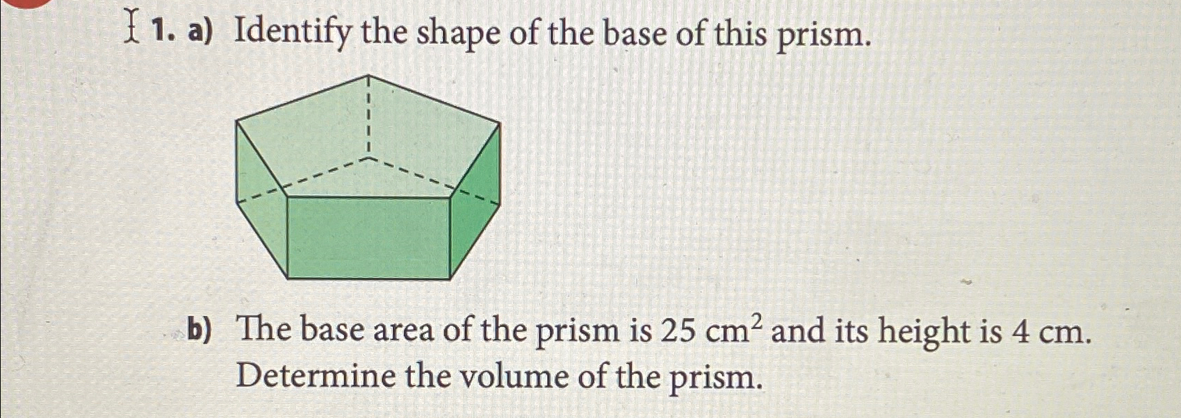 how to find the base of a prism with volume and height