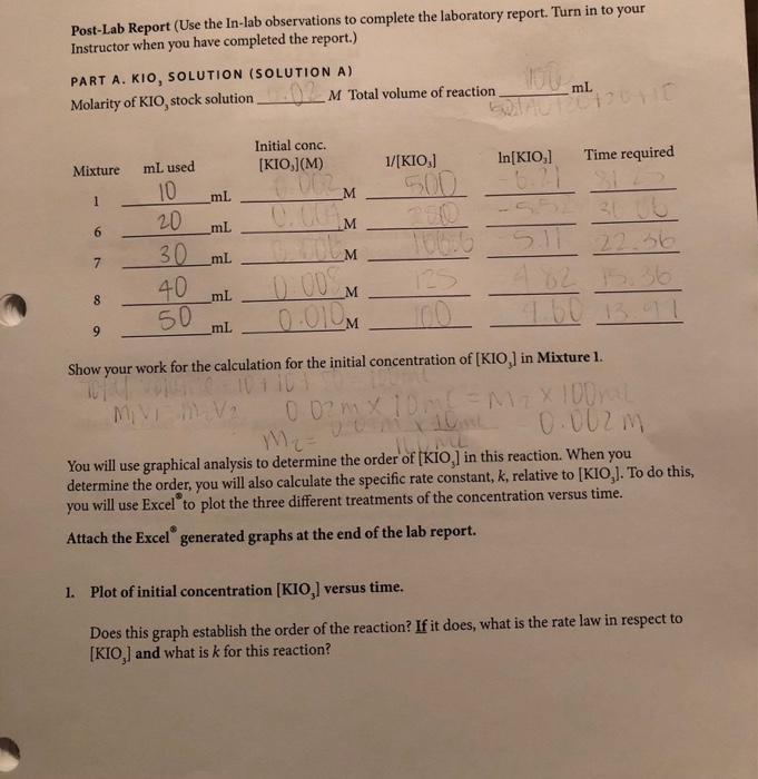 Solved Experiment 3: Iodine Clock Reaction- Determination Of | Chegg.com