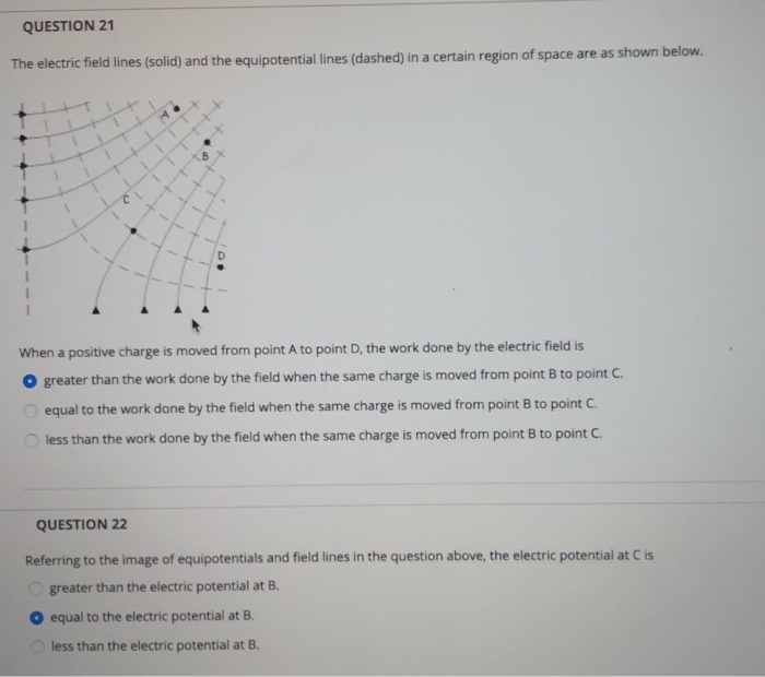 Solved QUESTION 21 The electric field lines (solid) and the | Chegg.com