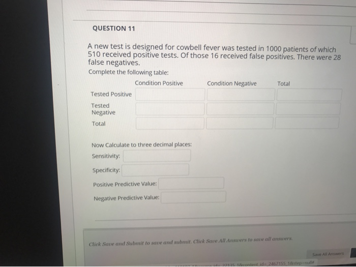 Solved QUESTION 11 A new test is designed for cowbell fever