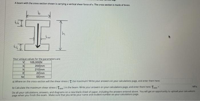 Solved A beam with the cross section shown is carrying a | Chegg.com
