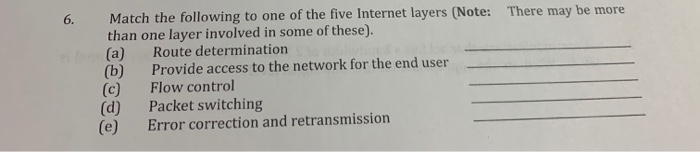 Solved 6. Match the following to one of the five Internet | Chegg.com