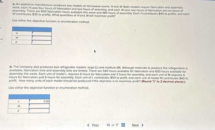 Solved a. An appliance manufacturer produces two models of | Chegg.com