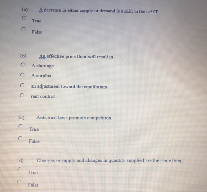 solved multiple choice questiona decrease in demand... Solved 1a) A decrease in either supply or demand is a shift | Chegg.com