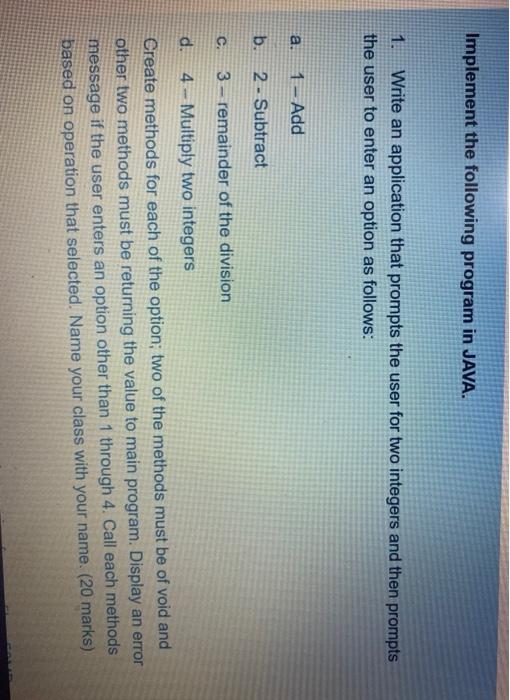 Solved Implement the following program in JAVA. 1. Write an | Chegg.com