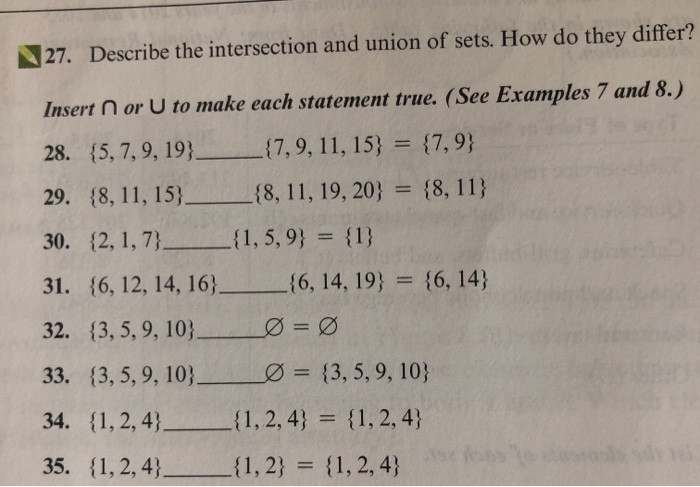 Solved 27. Describe the intersection and union of sets. How | Chegg.com
