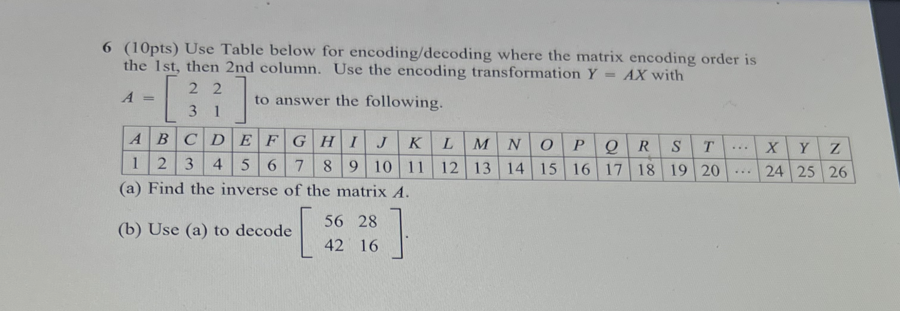 Solved 6 (10pts) ﻿Use Table Below For Encoding/decoding | Chegg.com