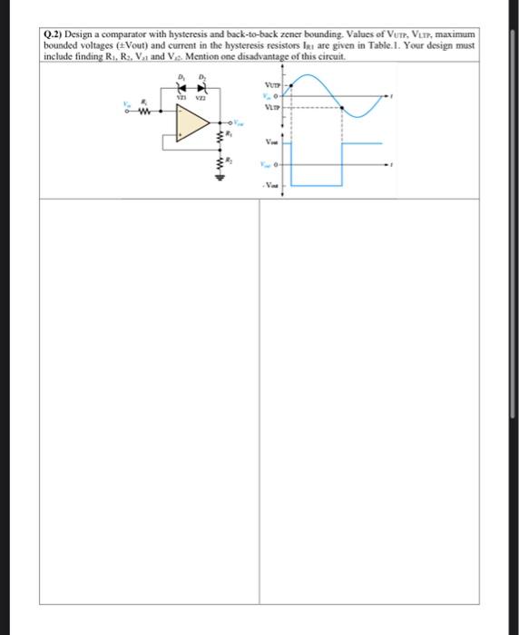 Q.2) Design a comparator with hysteresis and