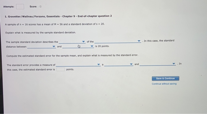 Solved Attempts: Score: /2 20. Gravetter/Wallnau/Forzano