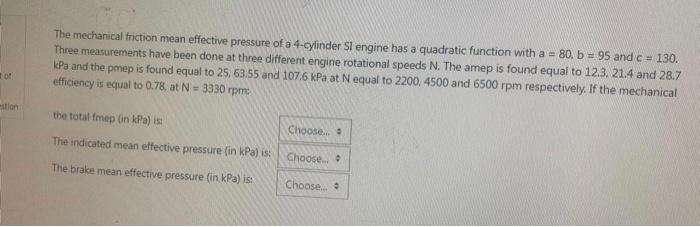 Solved The Mechanical Friction Mean Effective Pressure Of A | Chegg.com