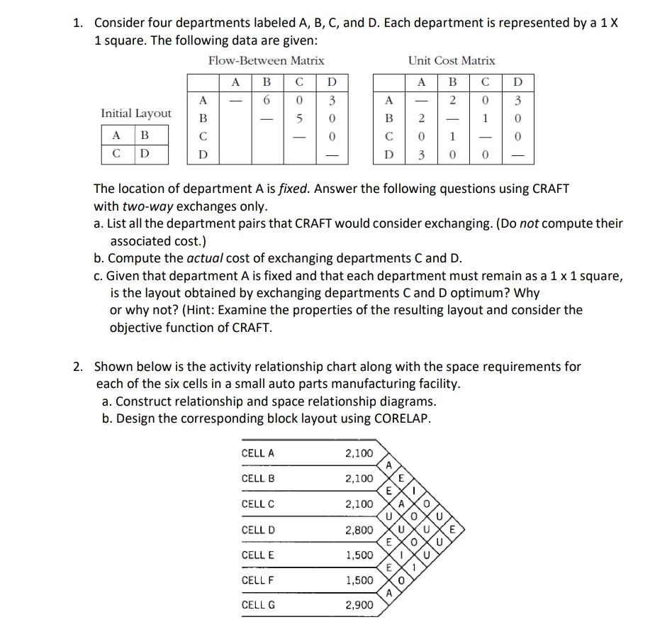 Solved 1. Consider Four Departments Labeled A, B, C, And D. | Chegg.com