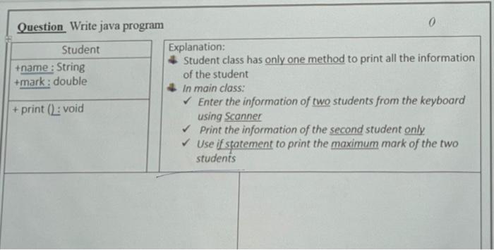 Solved Question Write java program 0 Student Explanation: | Chegg.com