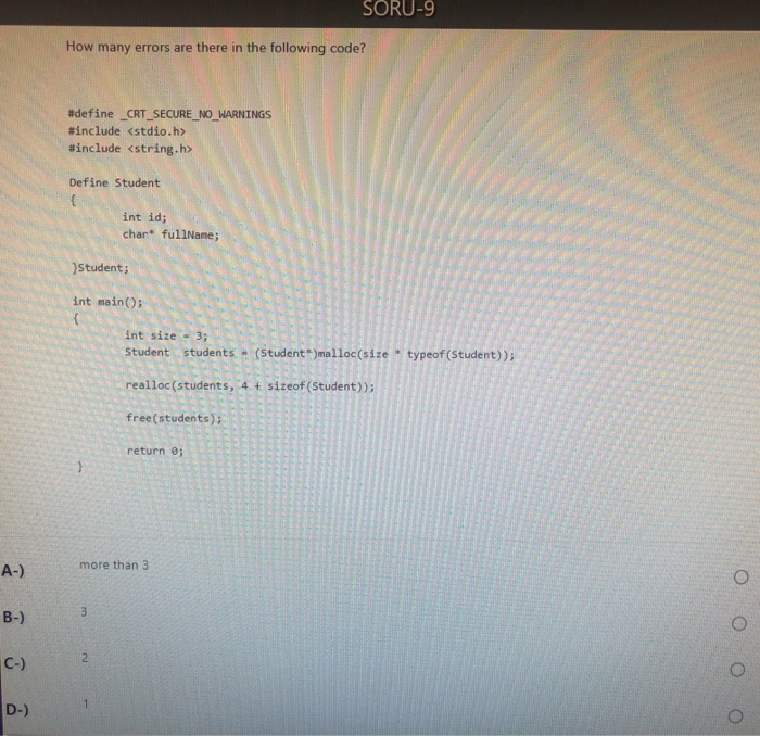 Solved SORU-9 How many errors are there in the following | Chegg.com