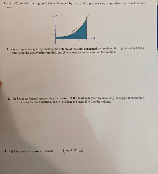 Solved For # 1-2, consider the region R below, bounded by y | Chegg.com