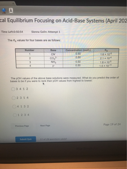 Solved A Cal Equilibrium Focusing On Acid Base Systems A Chegg Com