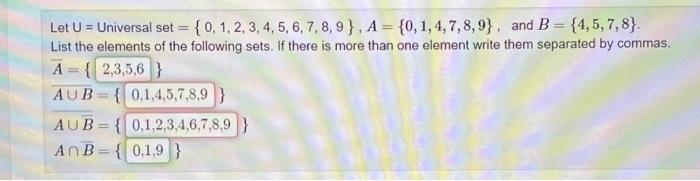 Solved Let U= Universal set | Chegg.com