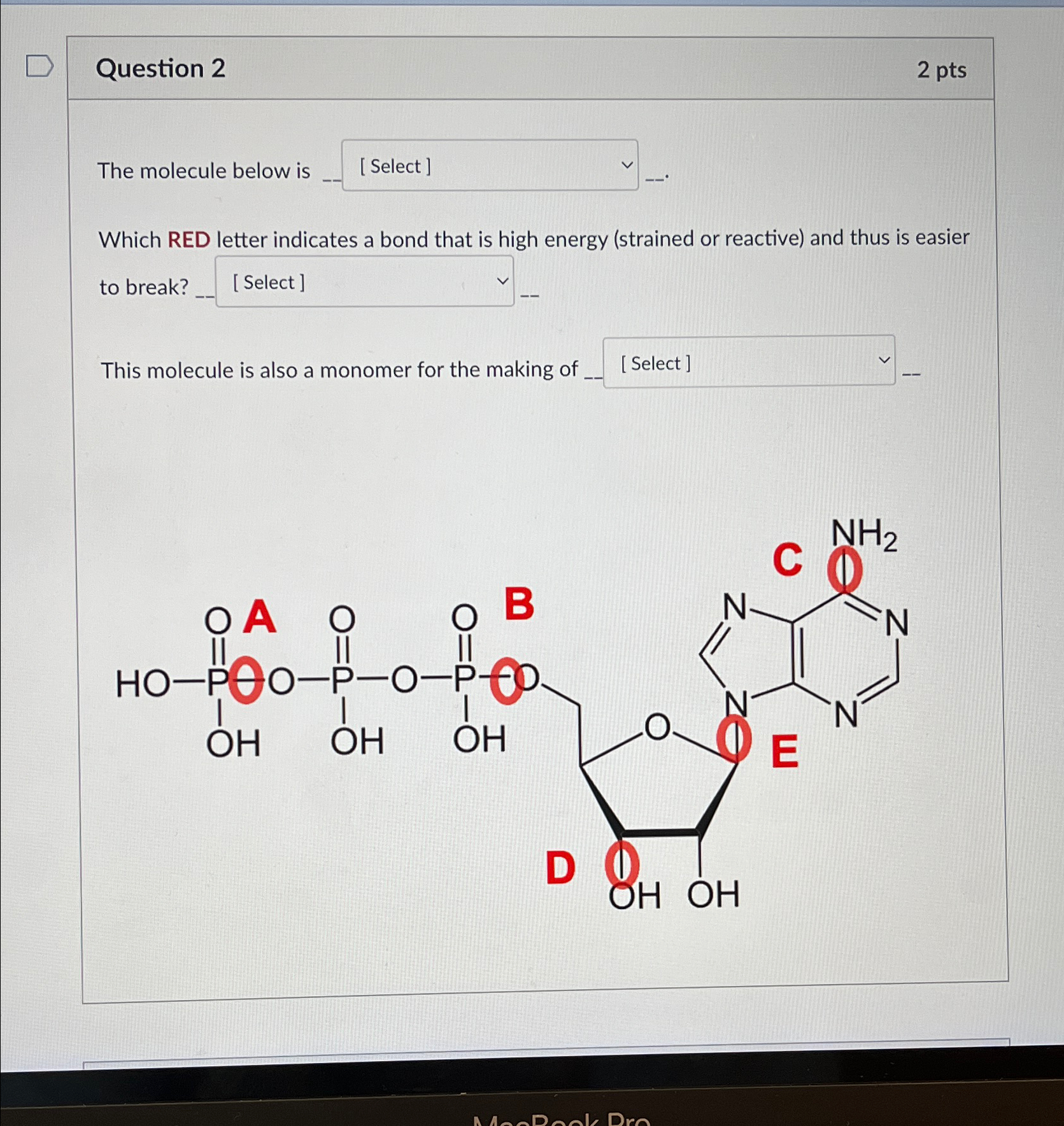 Solved Question 22ptsThe molecule below is Which RED letter | Chegg.com