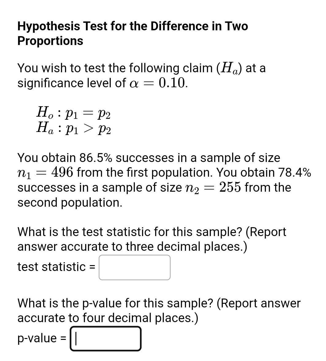 hypothesis test difference between proportions calculator