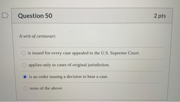 A writ of certiorari by the 2024 supreme court orders