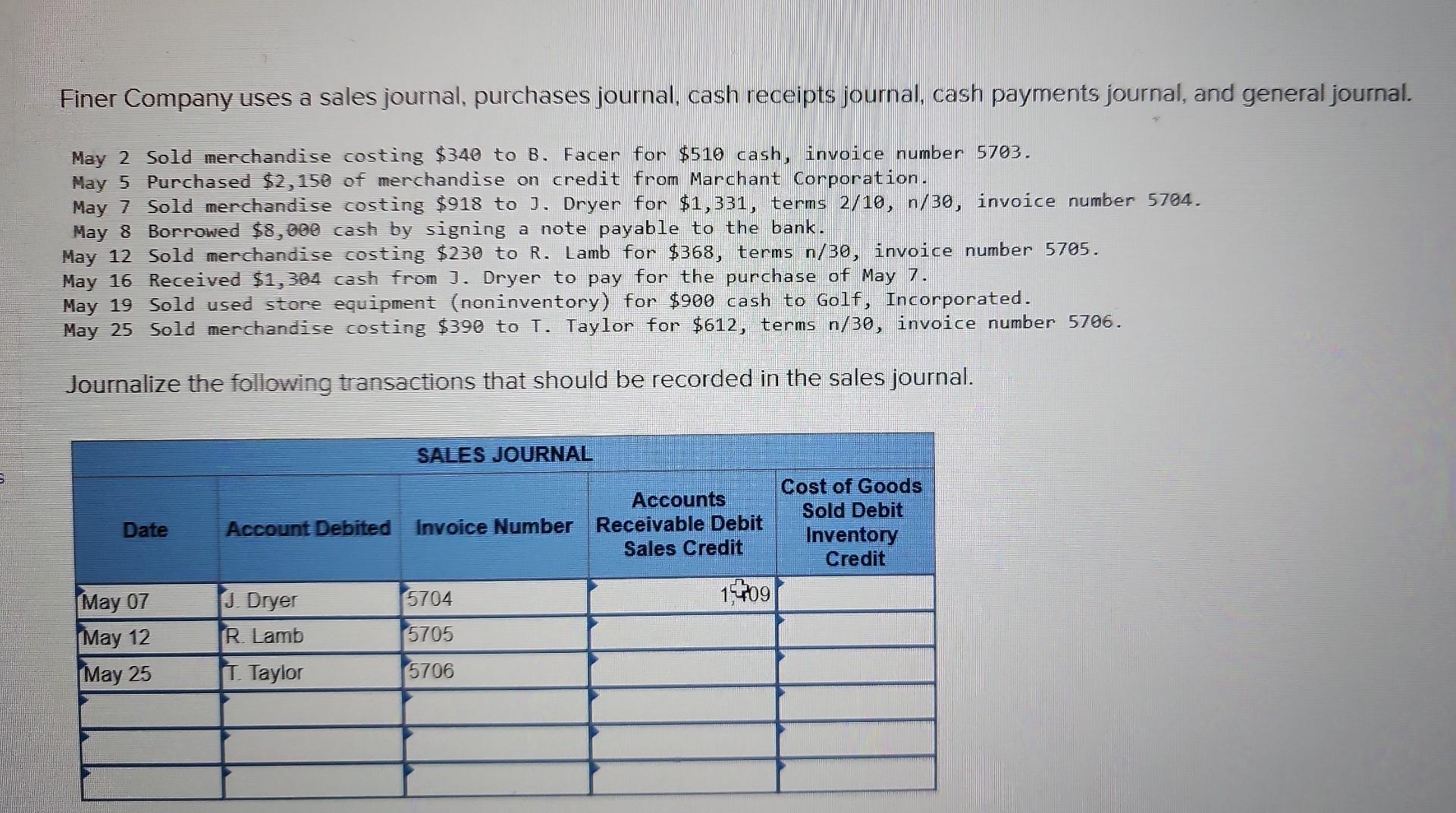 Solved Finer Company Uses A Sales Journal Purchases Chegg solved-finer-company-uses-a-sales-journal-purchases-chegg