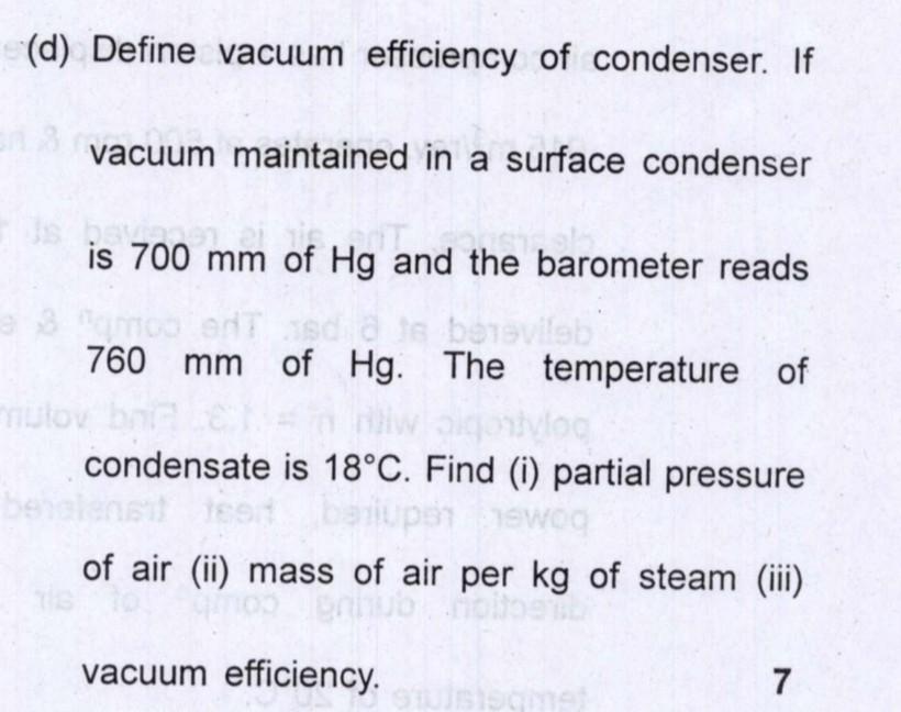 Solved (d) Define vacuum efficiency of condenser. If vacuum