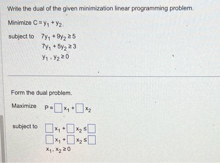 Solved Write the dual of the given minimization linear | Chegg.com