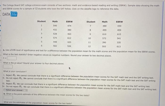 Solved The College Board SAT College Entrance Exam Consists | Chegg.com