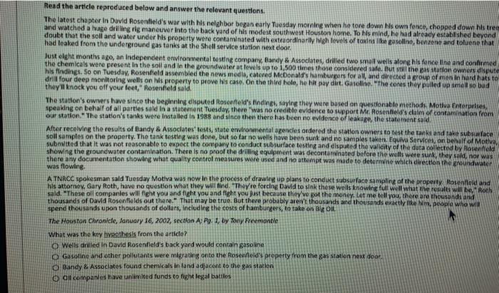Solved Read the article reproduced below and answer the | Chegg.com