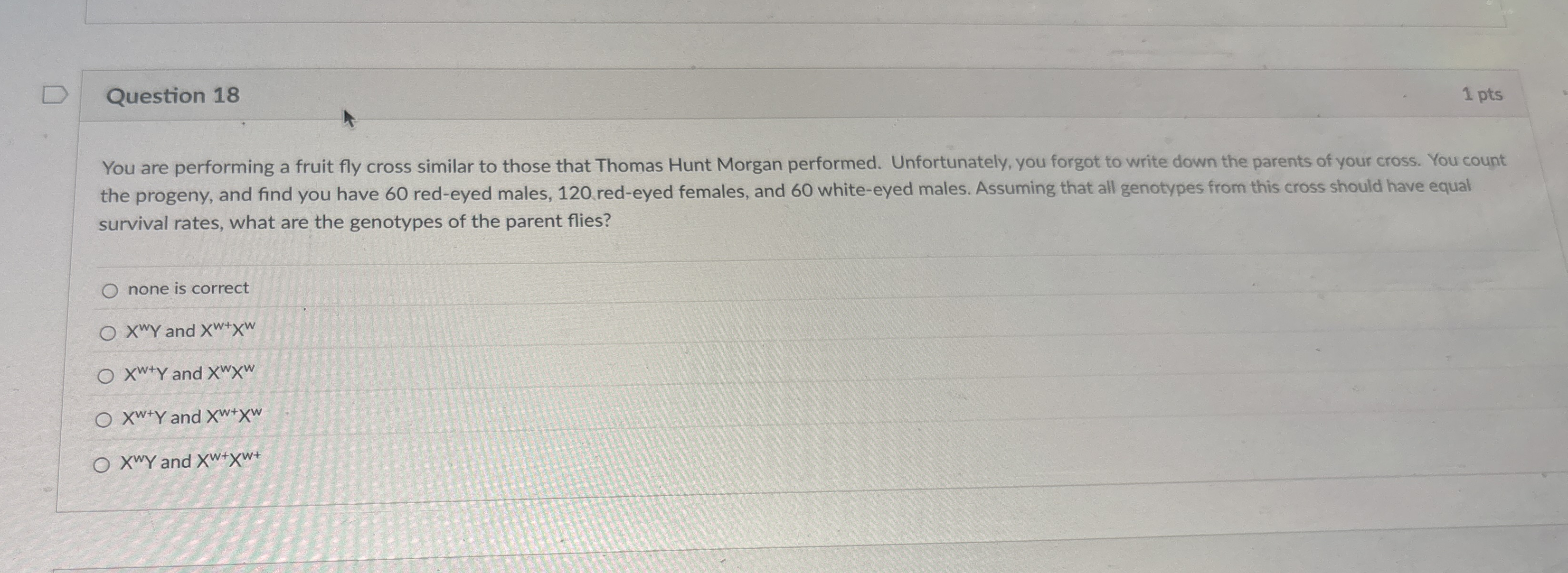 Solved Question 181 ﻿ptsYou are performing a fruit fly cross | Chegg.com