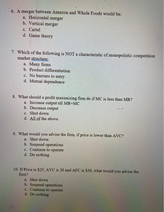 Solved 6. A merger between Amazon and Whole Foods would be