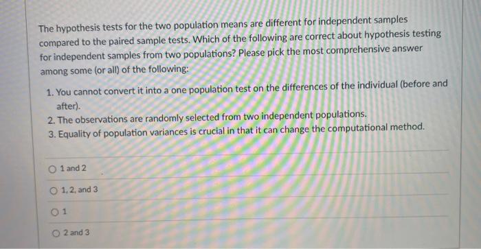 Solved The hypothesis tests for the two population means are | Chegg.com