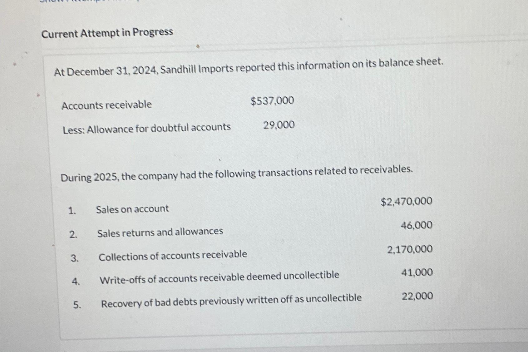 Accounts Receivable Turnover TimeCurrent Attempt In Chegg Com   Image