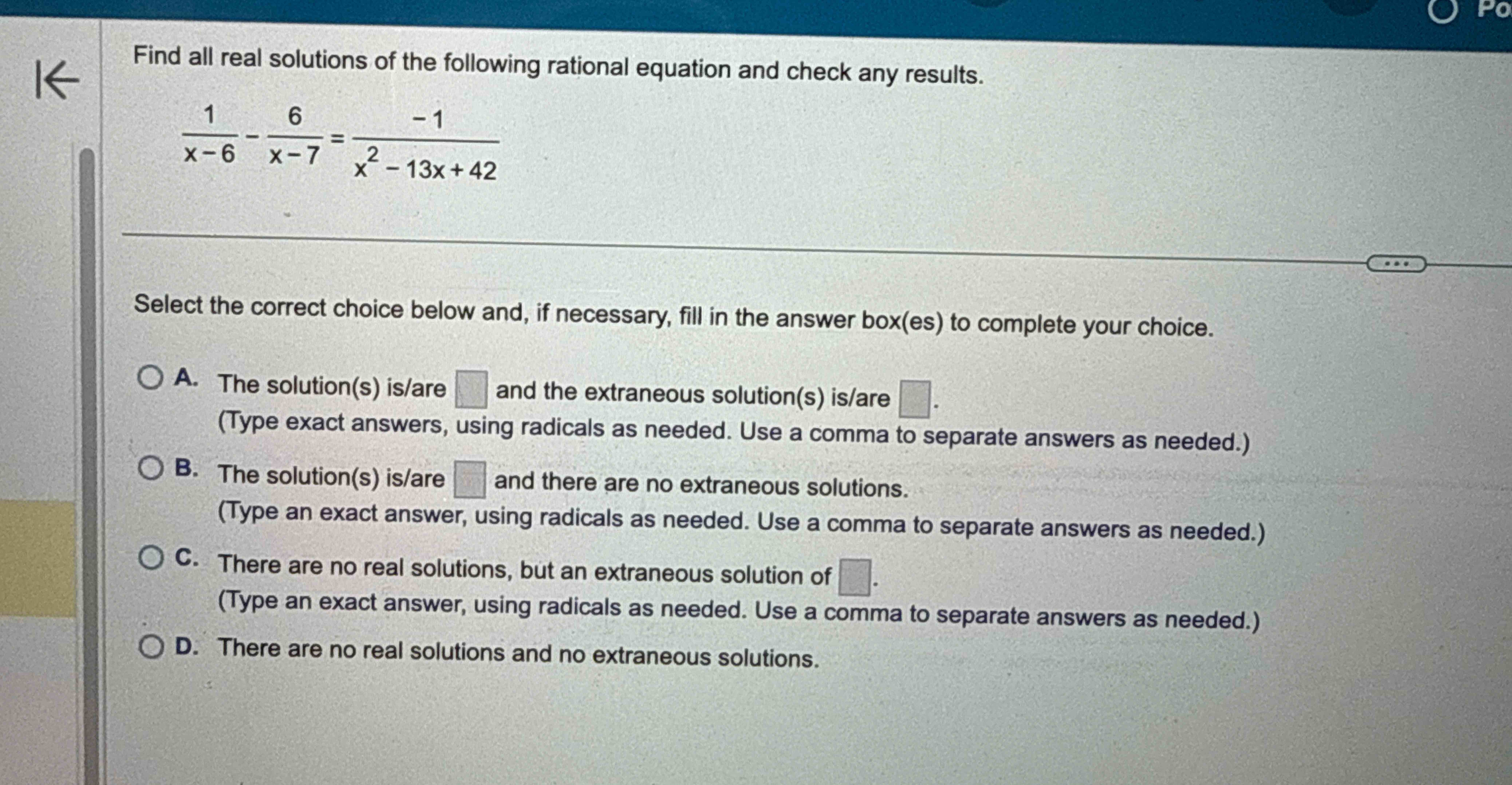 Solved Find all real solutions of the following rational | Chegg.com