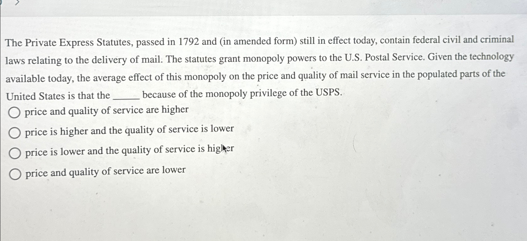 Solved The Private Express Statutes, Passed In 1792 ﻿and (in | Chegg.com