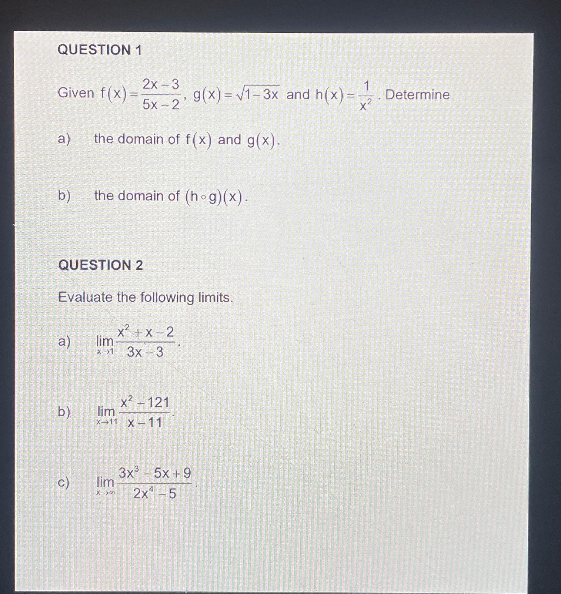 Solved Question 1given F X 2x 35x 2 G X 1 3x2 ﻿and