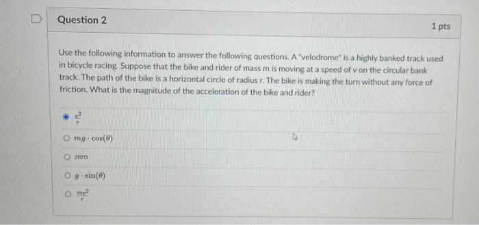 Solved D Question 2 1 pts Use the following information to | Chegg.com