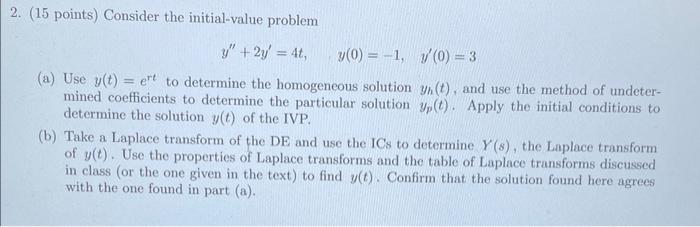 Solved 2 15 Points Consider The Initial Value Problem