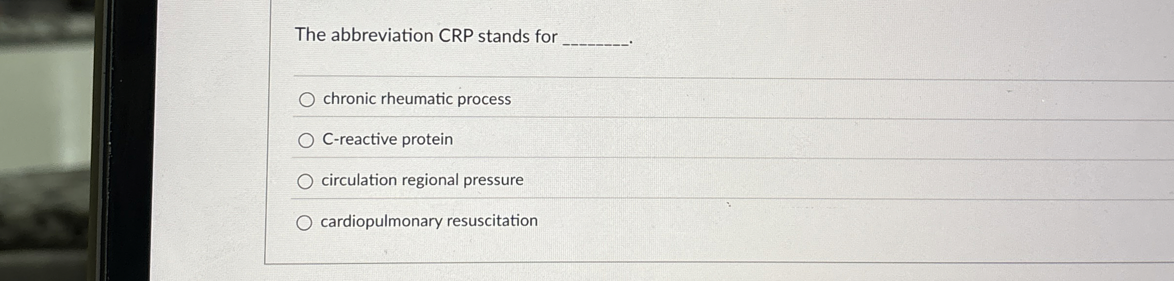 Solved The abbreviation CRP stands forchronic rheumatic