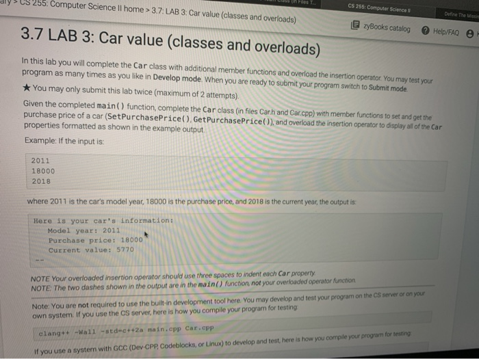 Solved I want code for Car.h and Car.cpp accordingly as | Chegg.com