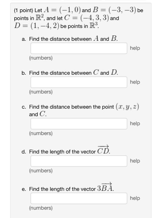 Solved (1 Point) Let A=(−1,0) And B=(−3,−3) Be Points In R2, | Chegg.com