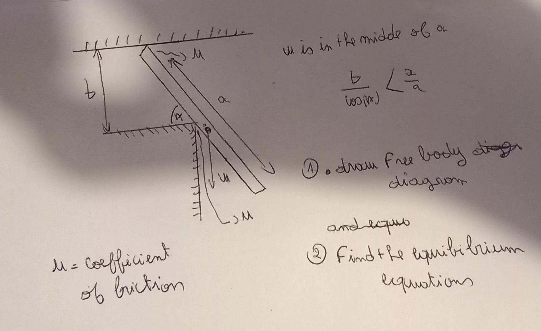 \( \mu \) is in the midde ob an
\[
\frac{b}{\cos (x)}<\frac{a}{a}
\]
(1). dram free body digho diagrom
and equw
\( \mu= \) co