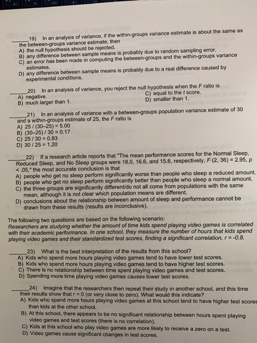 Solved 1) Multiple Choice (1 point each 24 possible points) | Chegg.com