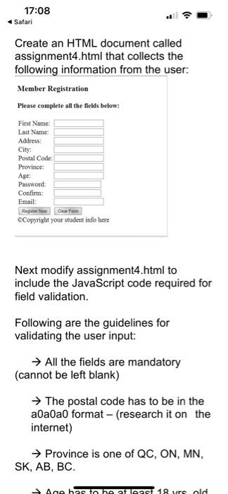 Solved 17:08 Safari Create an HTML document called | Chegg.com