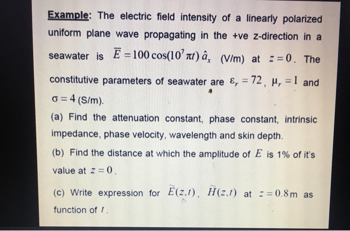 Solved Example The Electric Field Intensity Of A Linearl Chegg Com