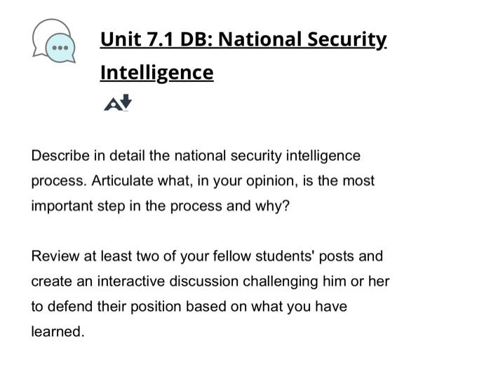 Unit 7.1 DB National Security. Intelligence Ar